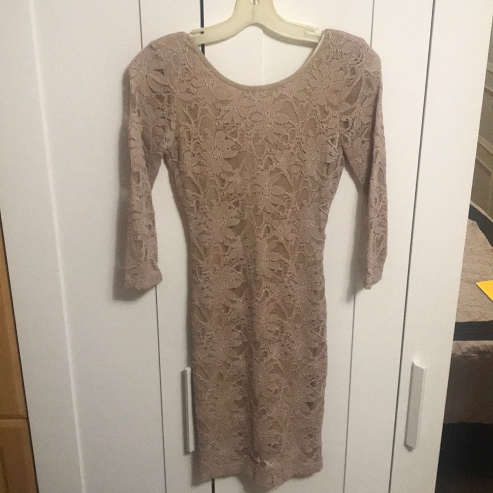 Open back fitted nude/gold dress